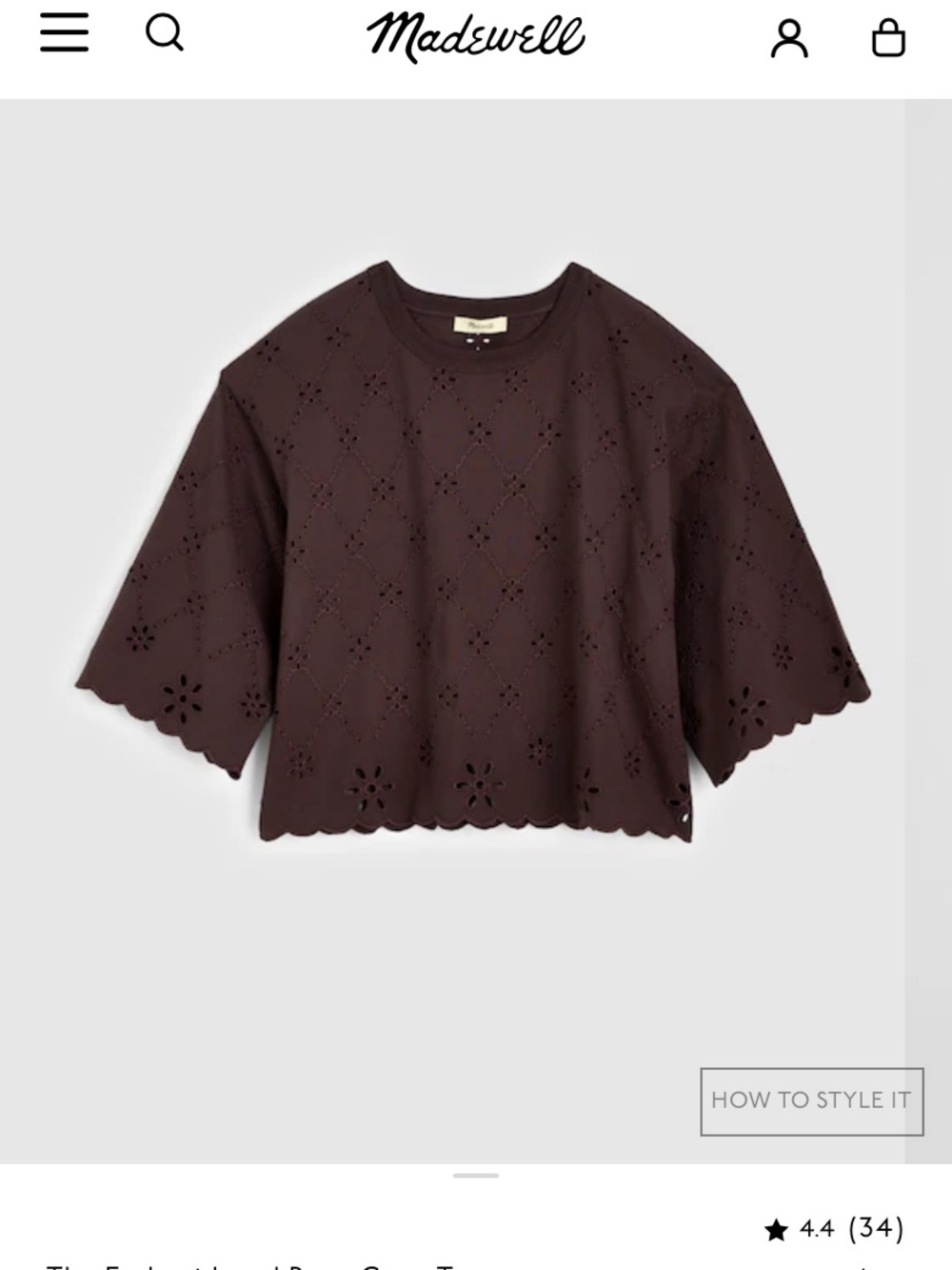 The Embroidered Boxy Crop Tee in Allday Jersey, Chocolate Plum, size S, NWT.